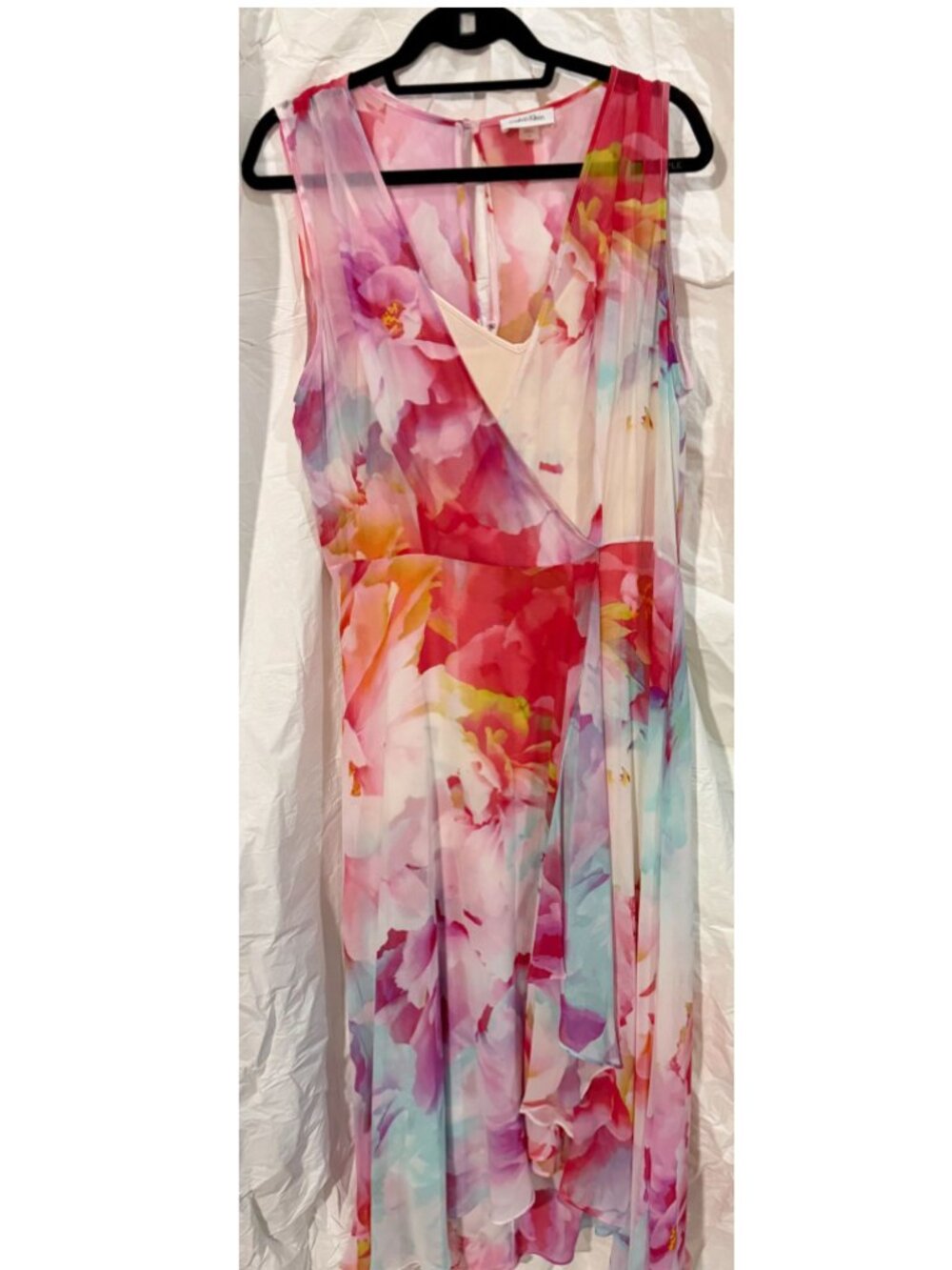 CALVIN KLEIN - Chiffon Floral Faux-Wrap Dress - SIZE 16